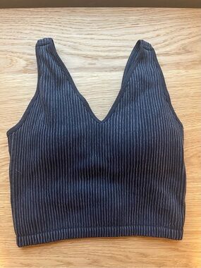 Ribbed V-Neck Crop Tank Top - Charcoal